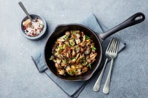 Roasted Shiitake Mushrooms cooked in a Cast Iron Skillet